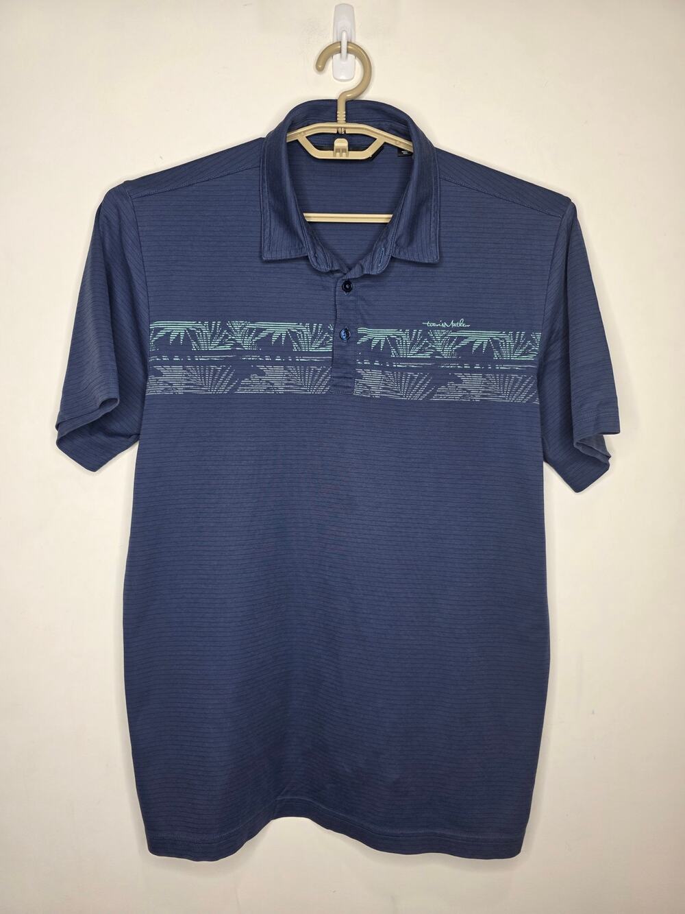 Travis Mathew blue cotton blend short sleeve polo shirt w tropical print - large
